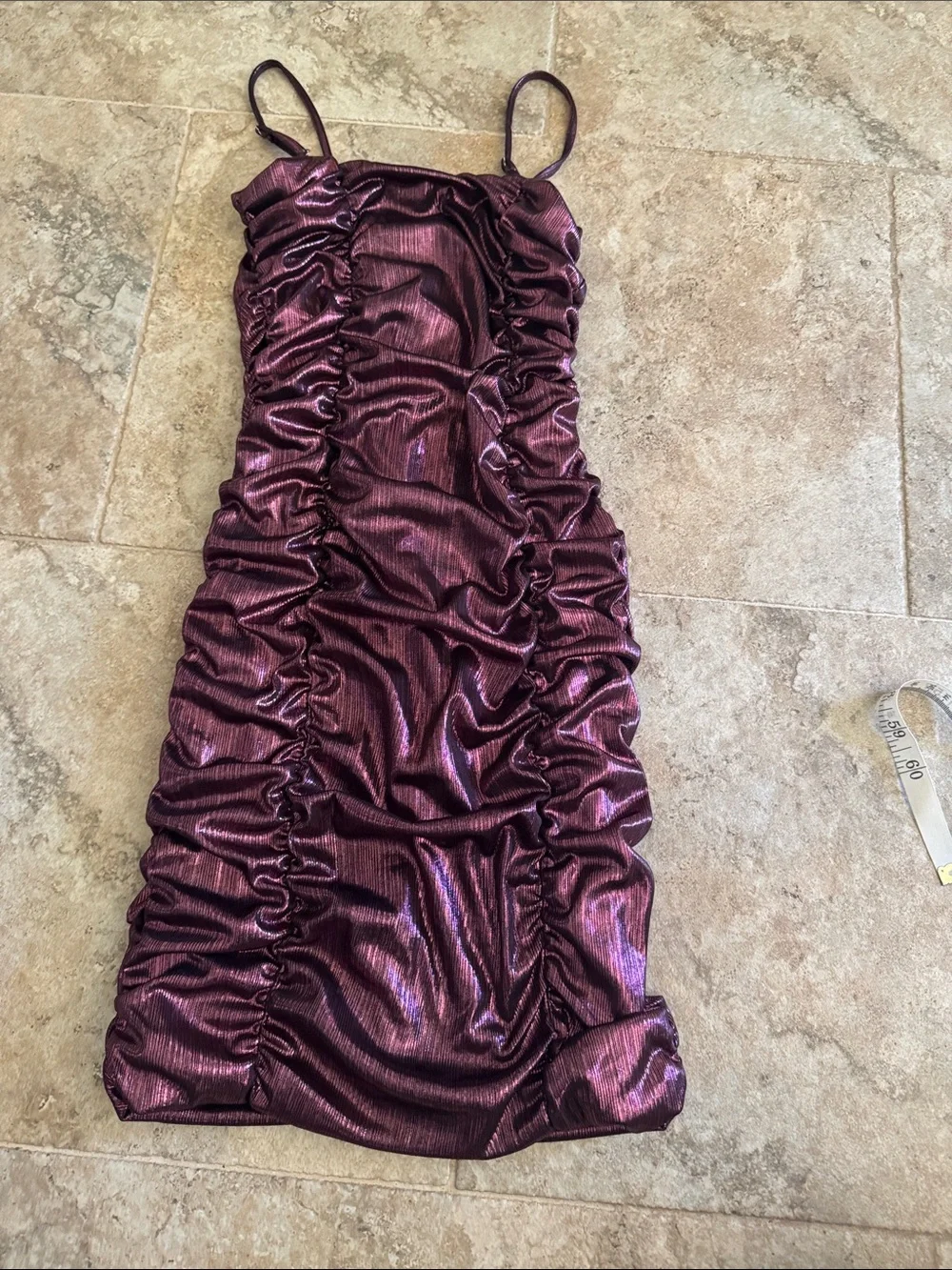 Katie J NYC girls Roxy metallic dress Purple pink Ruched Mini Dress size large